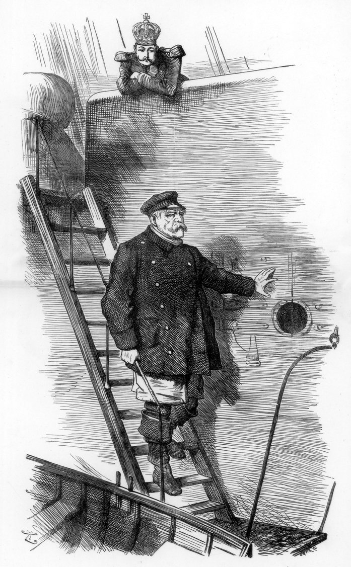 Karikatur: Bismarck verlässt ein Schiff